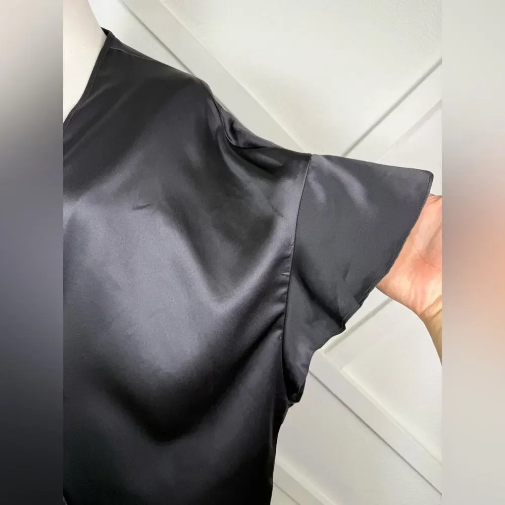 NWT Victoria's Secret Black Satin Kimono Robe Wrap Cover Up One Size OS